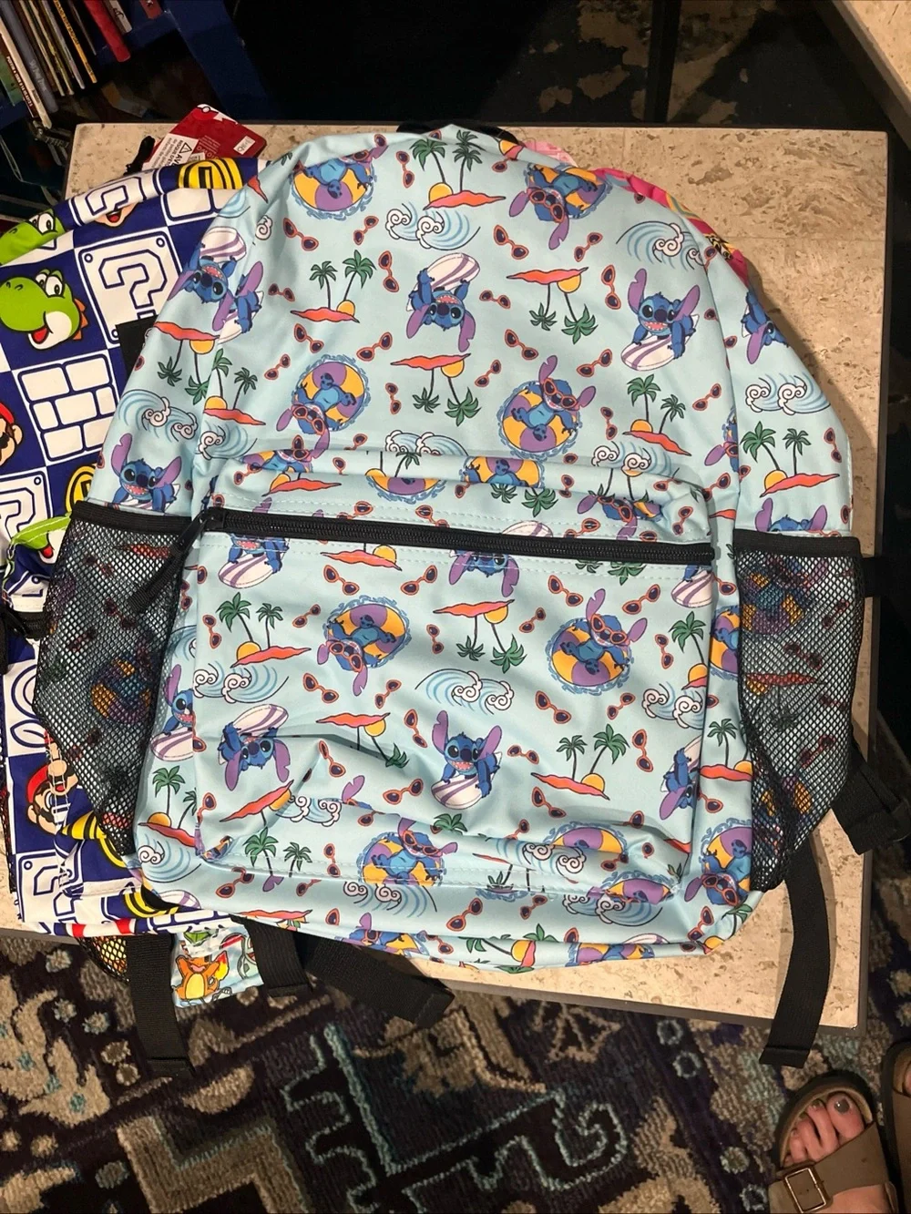 Old Navy Light Blue Stitch Swim Print Kids Backpack